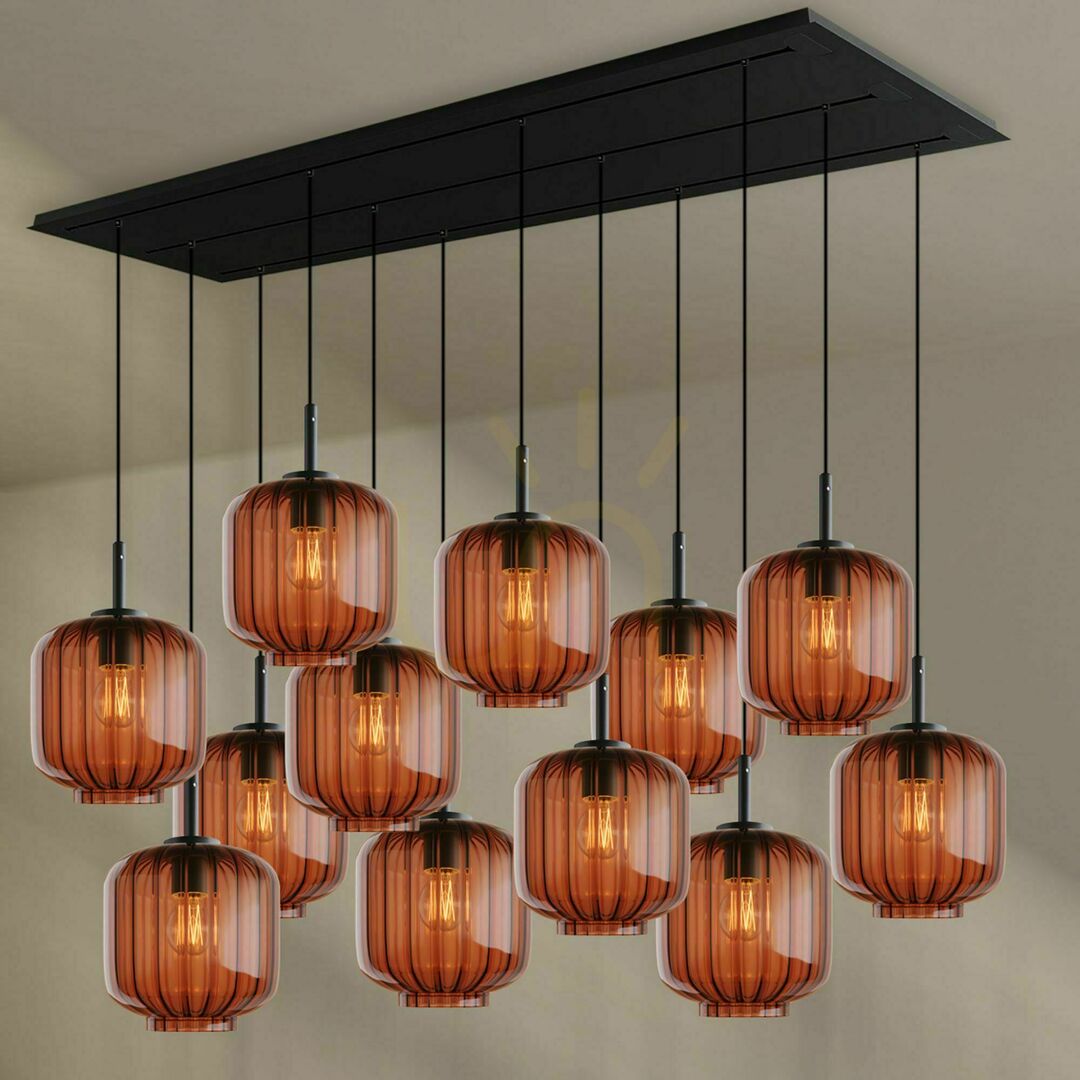 Jelölje be Csillár s.luce Velo 12-lámpás barna üveg-fém Ø 20 cm, 150 cm, dimmelhető Csillár s.luce Velo 12-lámpás barna üveg-fém Ø 20 cm, 150 cm, dimmelhető