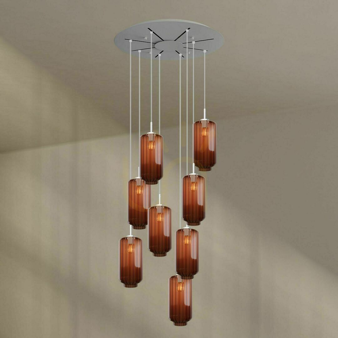 Előnézet Csillár s.luce Velo 8-karos barna üveg-fém galériavilágító Ø 80 cm, Ø 18 cm árnyékkal Csillár s.luce Velo 8-karos barna üveg-fém galériavilágító Ø 80 cm, Ø 18 cm árnyékkal