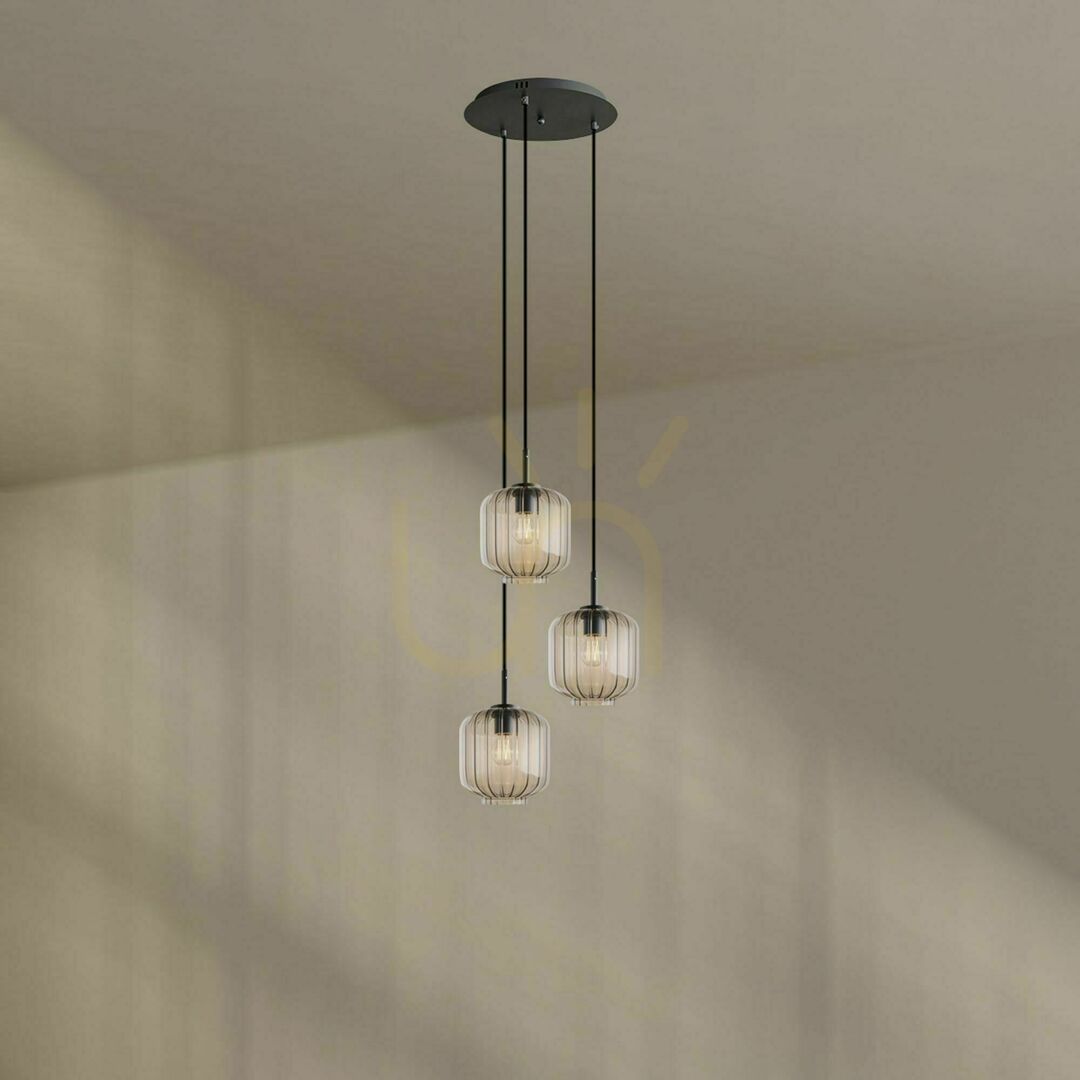 Kijelző s.luce Velo 3 ágú csillár fekete üveg-fém, Ø20 cm, E27, dimmelhető s.luce Velo 3 ágú csillár fekete üveg-fém, Ø20 cm, E27, dimmelhető