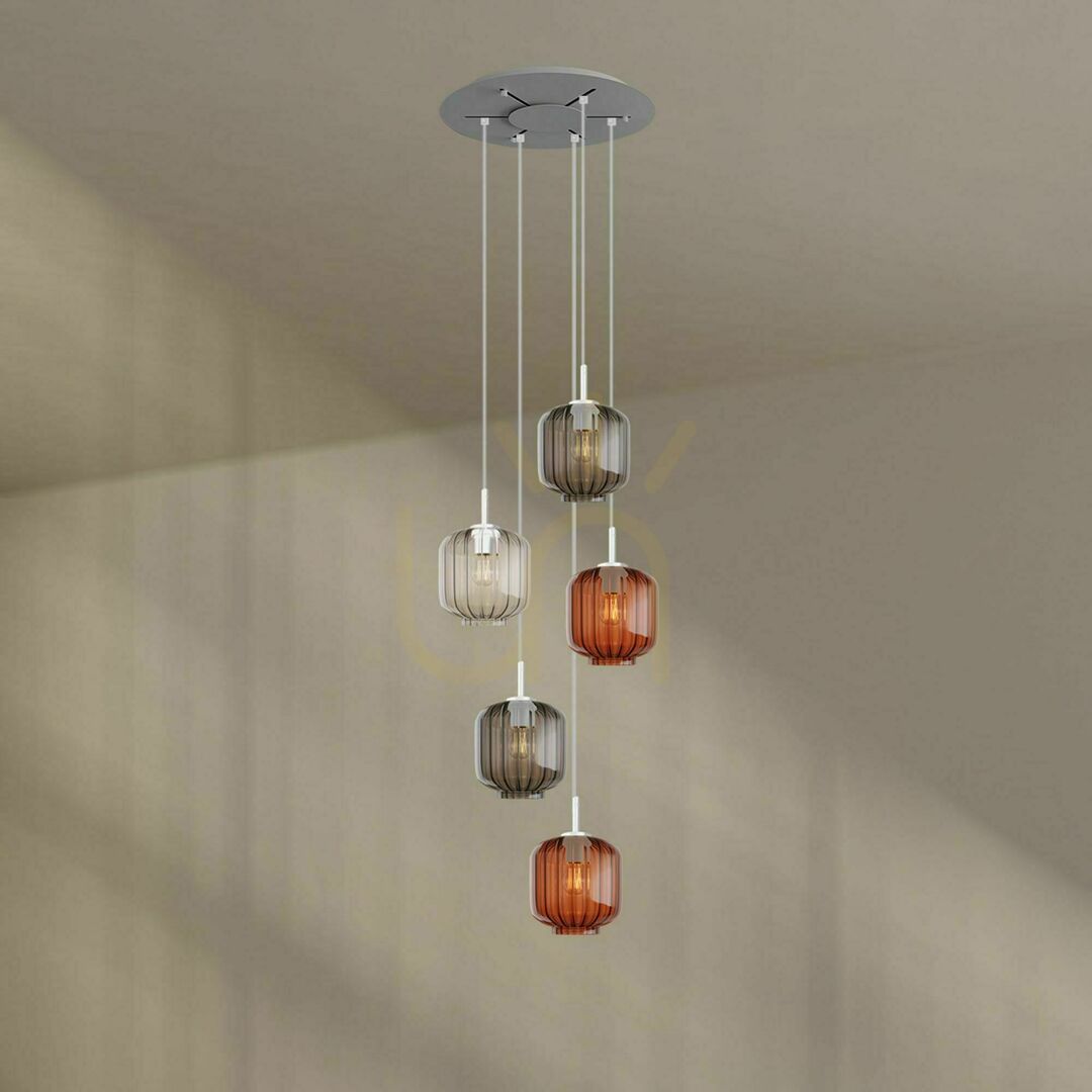 Kilátás s.luce Velo 5-ös csillár fehér üveg-fém, Ø20 cm, minimalista, E27 s.luce Velo 5-ös csillár fehér üveg-fém, Ø20 cm, minimalista, E27