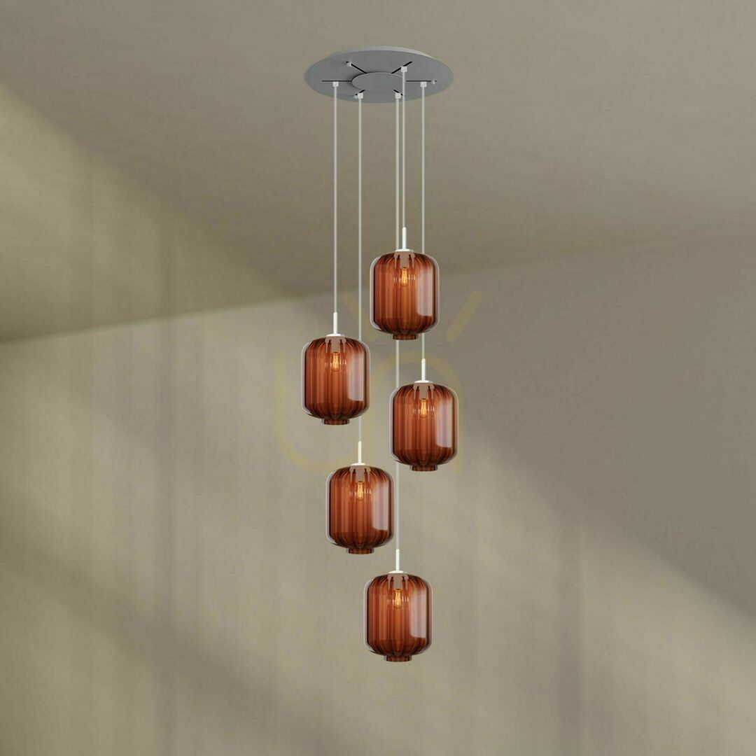 Előnézet Csillár s.luce Velo 5-ágú fehér üveg-fém E27 függeszték, Ø25 cm Csillár s.luce Velo 5-ágú fehér üveg-fém E27 függeszték, Ø25 cm