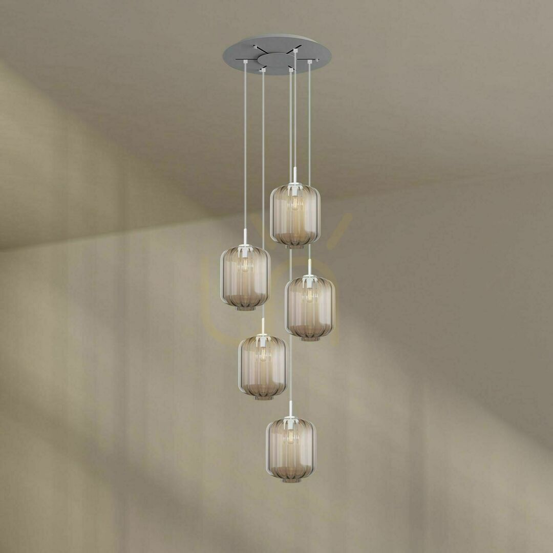 Előadás Csillár s.luce Velo 5-lámpás barna üveg-fém, Ø25 cm Csillár s.luce Velo 5-lámpás barna üveg-fém, Ø25 cm