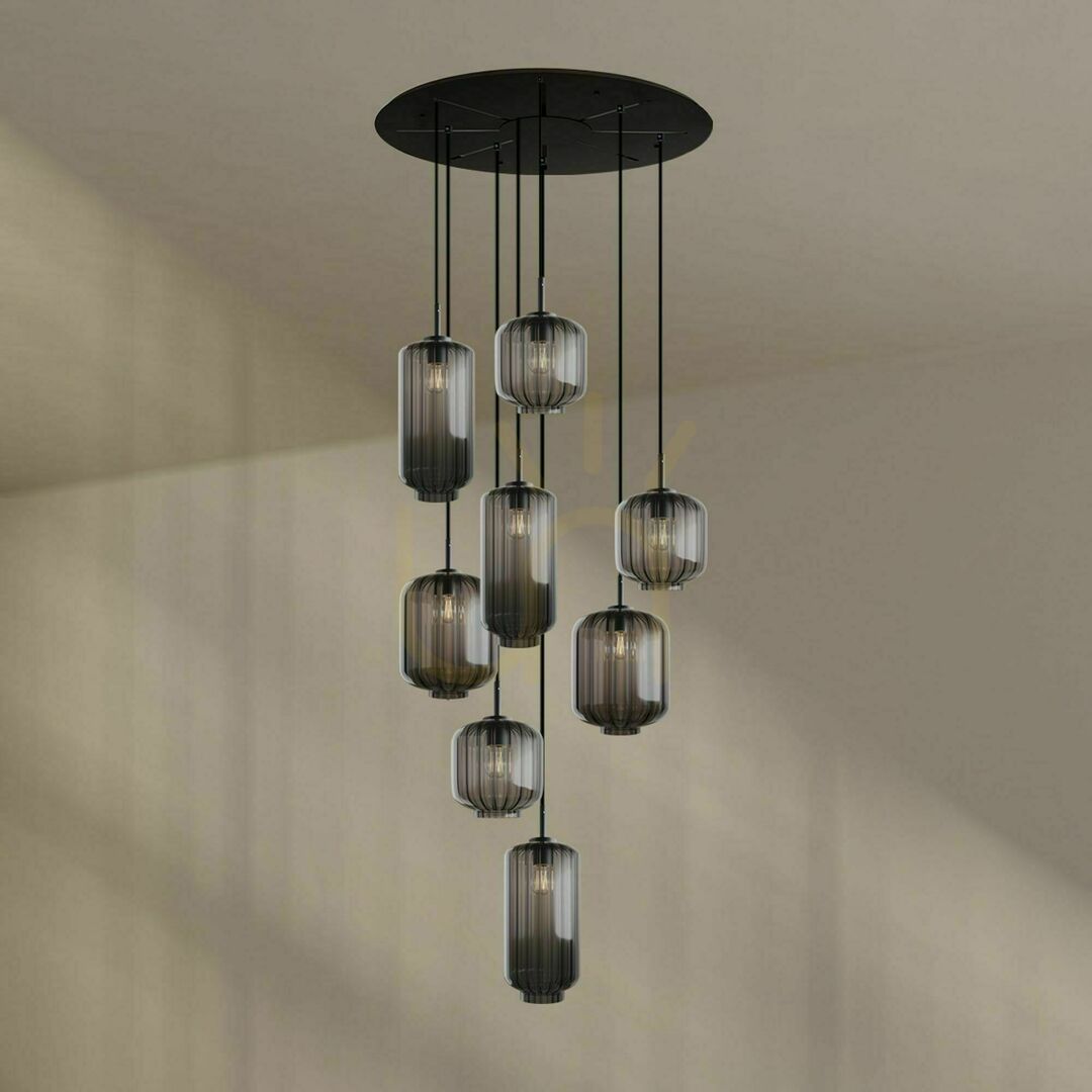 Előnézet Csillár s.luce Velo 8-ágú fekete üveg-fém galériás lámpa Ø80 cm Csillár s.luce Velo 8-ágú fekete üveg-fém galériás lámpa Ø80 cm