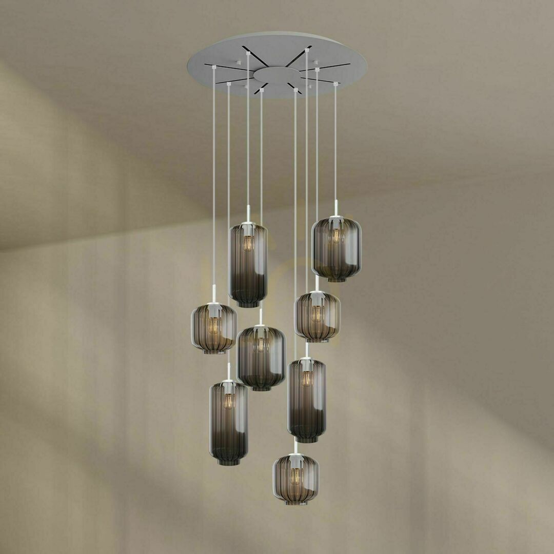 Kilátás Csillár s.luce Velo 8-ágú fekete üveg-fém galériás lámpa Ø80 cm Csillár s.luce Velo 8-ágú fekete üveg-fém galériás lámpa Ø80 cm
