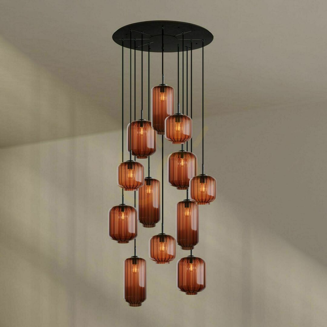 Kilátás Csillár s.luce Velo Gallery 12 karos fekete üveg fém Ø 80 cm Csillár s.luce Velo Gallery 12 karos fekete üveg fém Ø 80 cm