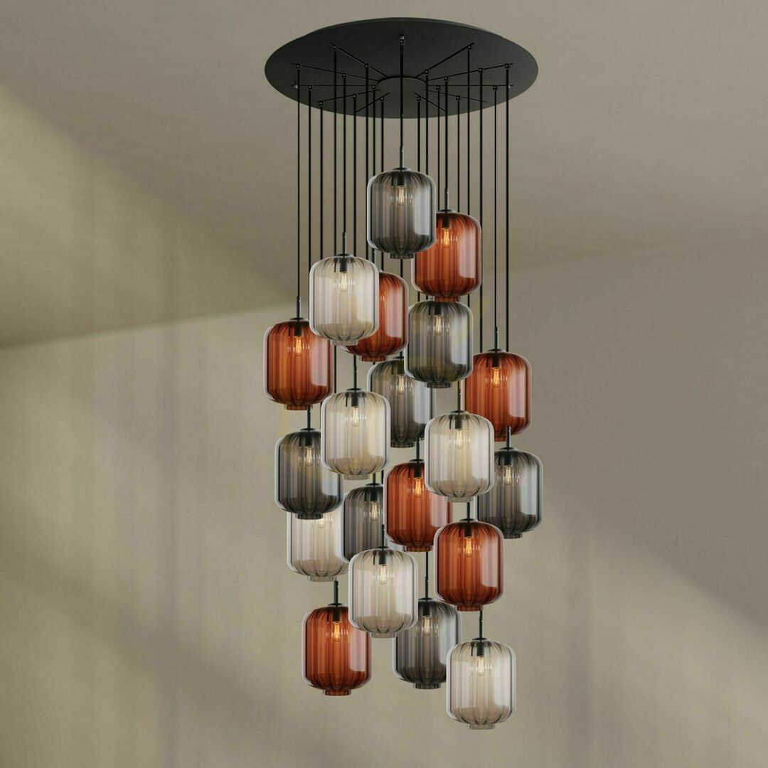 Előnézet Csillár s.luce Velo 20 karos galériavilágító, barna üveg-fém, Ø120/Ø25 cm Csillár s.luce Velo 20 karos galériavilágító, barna üveg-fém, Ø120/Ø25 cm