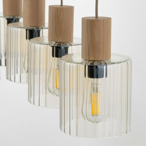 Jelölje be TK-Lighting SIERRA WOOD 11802 függőlámpa, 4×E27, konyakszínű üveg