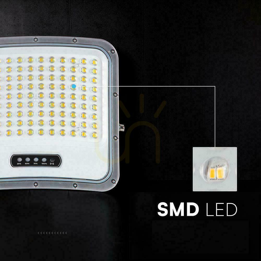 Kilátás V-TAC 20 W-os napelemes LED-es reflektor távirányítóval és automatikus időzítővel, IP65, fekete, CCT VT-205W 3000 K–4500 K–6500 K, 2000 lm V-TAC 20 W-os napelemes LED-es reflektor távirányítóval és automatikus időzítővel, IP65, fekete, CCT VT-205W 3000 K–4500 K–6500 K, 2000 lm