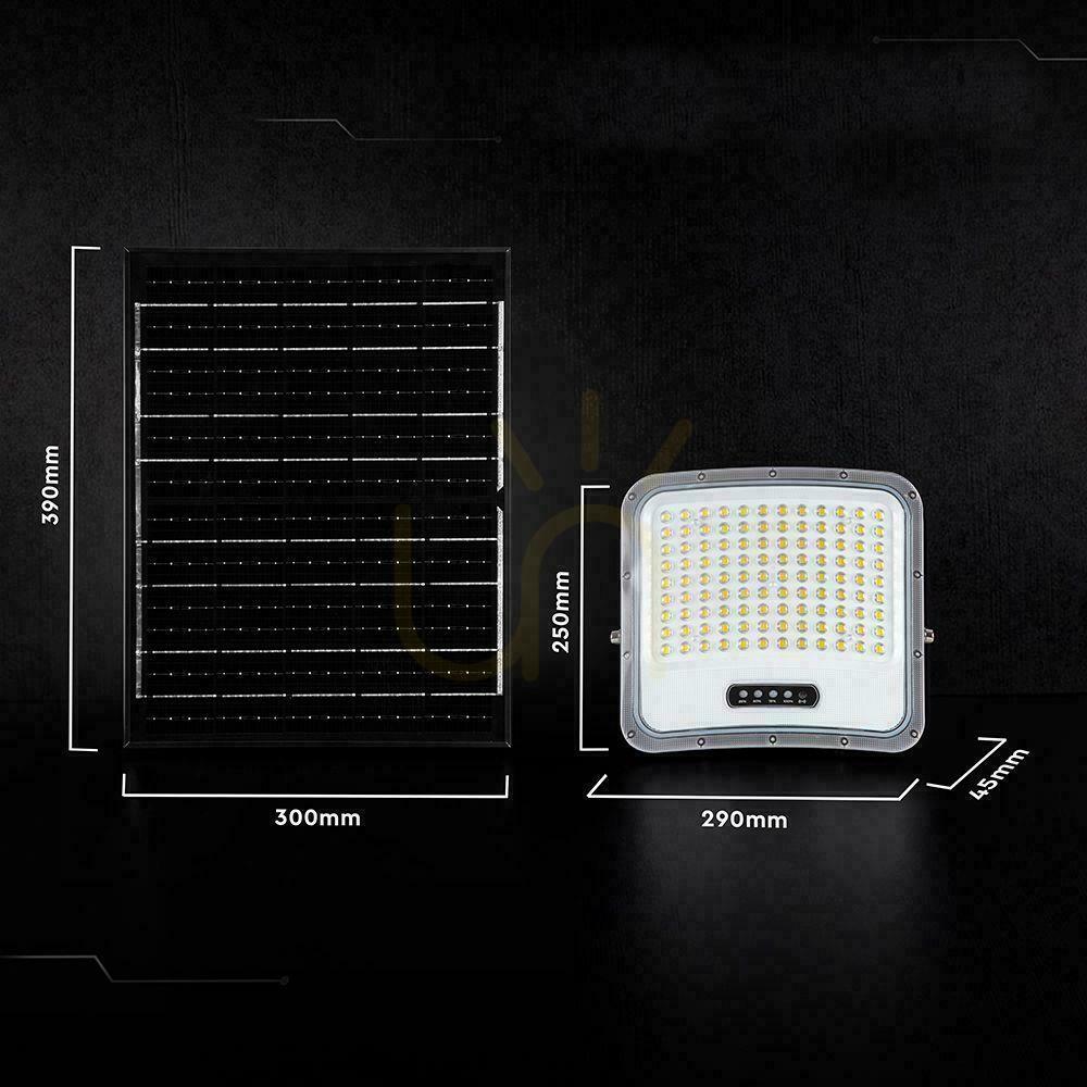 Előadás V-TAC 20 W-os napelemes LED-es reflektor távirányítóval és automatikus időzítővel, IP65, fekete, CCT VT-205W 3000 K–4500 K–6500 K, 2000 lm V-TAC 20 W-os napelemes LED-es reflektor távirányítóval és automatikus időzítővel, IP65, fekete, CCT VT-205W 3000 K–4500 K–6500 K, 2000 lm