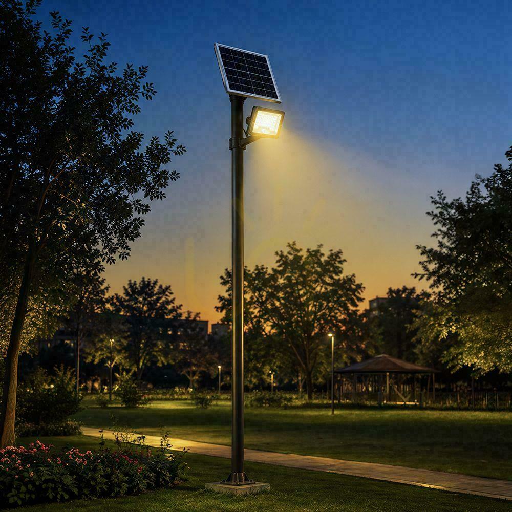 Kilátás V-TAC 20 W-os napelemes LED-es reflektor távirányítóval és automatikus időzítővel, IP65, fekete, CCT VT-205W 3000 K–4500 K–6500 K, 2000 lm V-TAC 20 W-os napelemes LED-es reflektor távirányítóval és automatikus időzítővel, IP65, fekete, CCT VT-205W 3000 K–4500 K–6500 K, 2000 lm