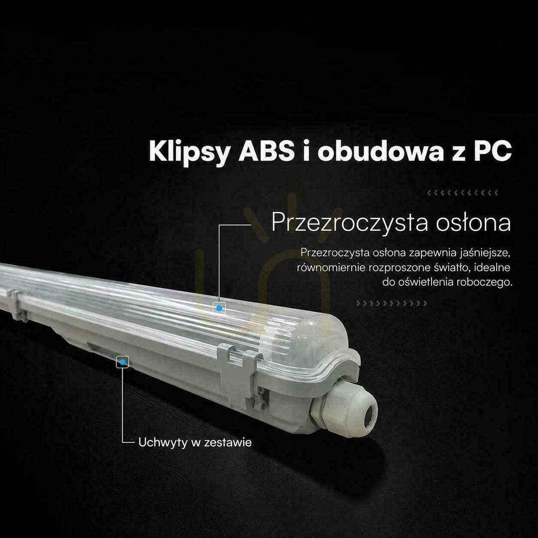 Kijelző V-TAC LED hermetikus lámpatest 2 db 120 cm-es fénycsőhöz, IP65, PC+ABS, VT-120002 V-TAC LED hermetikus lámpatest 2 db 120 cm-es fénycsőhöz, IP65, PC+ABS, VT-120002