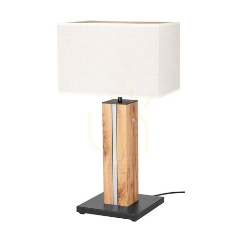 Jelölje be Flamo asztali lámpa, tölgy/fekete, bézs lámpaernyő, 1xE27 + 1xLED 4,6 W, 30 cm