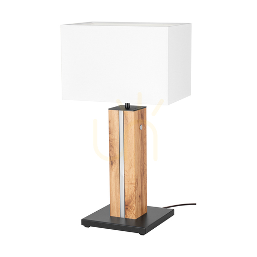 Jelölje be Flamo asztali lámpa, tölgy/fekete, fehér lámpaernyő, 1xE27 + 1xLED 4,6 W, 30 cm