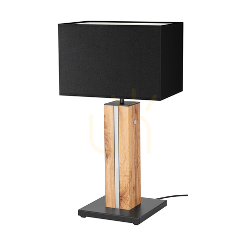 Jelölje be Flamo asztali lámpa, tölgy/fekete, fekete lámpaernyő, 1xE27 + 1x4,6 W-os LED, 30 cm