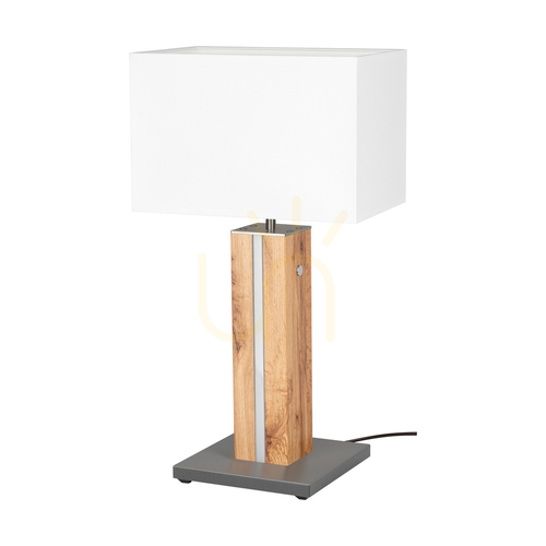 Jelölje be Flamo asztali lámpa, tölgy/szürke, fehér lámpaernyő, 1xE27 + 1xLED 4,6 W, 30 cm
