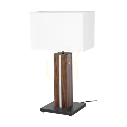 Jelölje be Flamo asztali lámpa, diófa/fekete, fehér lámpaernyő, 1xE27 + 1xLED 4,6 W, 30 cm