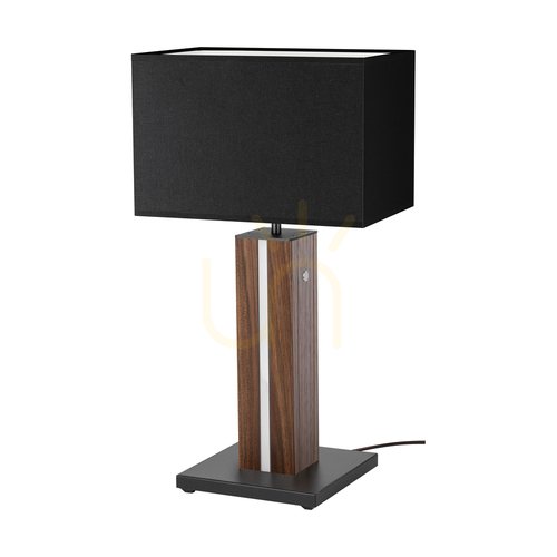 Jelölje be Flamo asztali lámpa, diófa/fekete, fekete lámpaernyő, 1xE27 + 1xLED 4,6 W, 30 cm