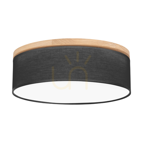 Jelölje be Ignis mennyezeti lámpa, olajozott tölgy, fekete lámpaernyő, 3xE27, Ø48 cm