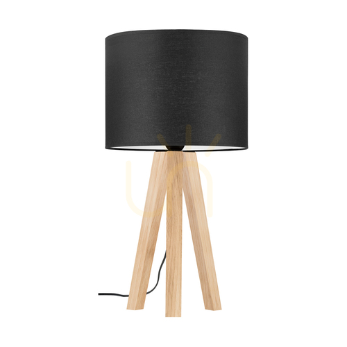 Jelölje be Solea asztali lámpa, olajozott tölgy, fekete lámpaernyő, 1xE27, Ø22 cm