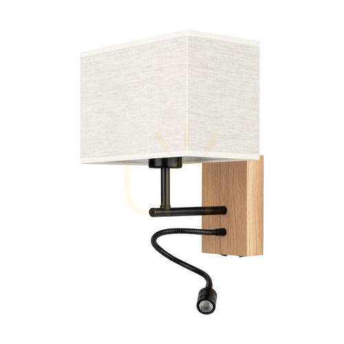 Jelölje be Lector fali lámpa, olajozott tölgy/fekete, bézs lámpaernyő, 1xE27 + 1xLED 2,8 W, 22 cm