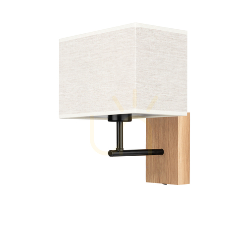 Jelölje be Lector fali lámpa, olajozott tölgy/fekete, bézs lámpaernyő, 1xE27, 22 cm