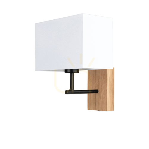Jelölje be Lector fali lámpa, olajozott tölgy/fekete, fehér lámpaernyő, 1xE27, 22 cm