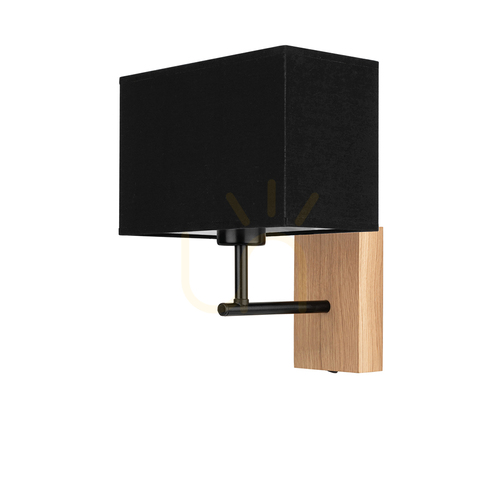 Jelölje be Lector fali lámpa, olajozott tölgy/fekete, fekete lámpaernyő, 1xE27, 22 cm