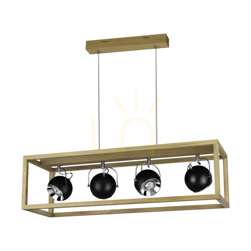 Jelölje be Roy függőlámpa, 4 db 5 W-os GU10-es LED-del, olajozott tölgy/átlátszó/fekete, 90 cm