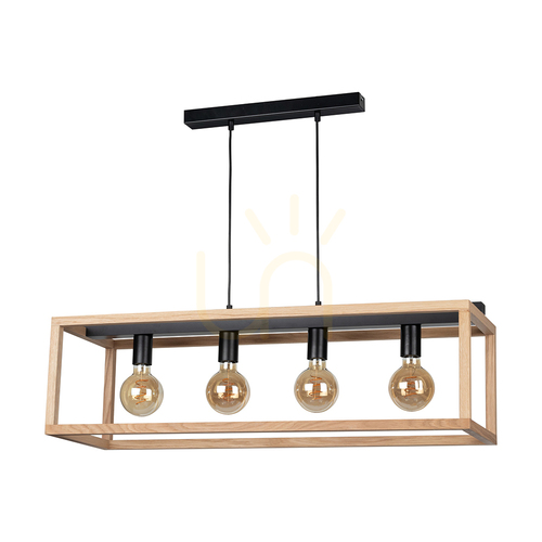 Jelölje be Bavoli függőlámpa, 4xE27, max.. 60 W, olajozott tölgy/fekete PVC/fekete, 90 cm
