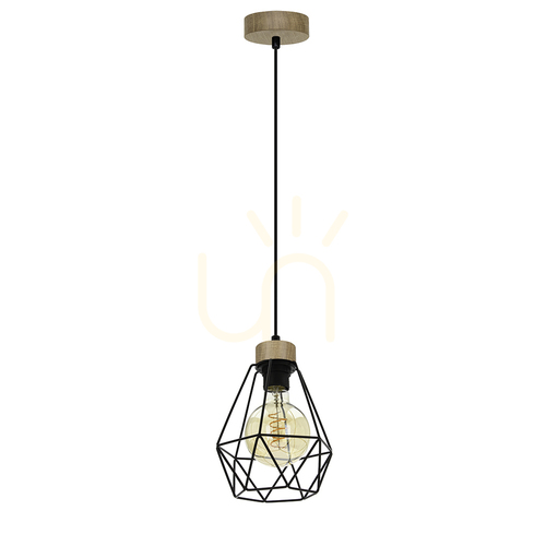 Jelölje be Valletta függesztett lámpa, 1xE27, max.. 60 W, fekete/fekete/olajozott tölgy/fekete, Ø17 cm