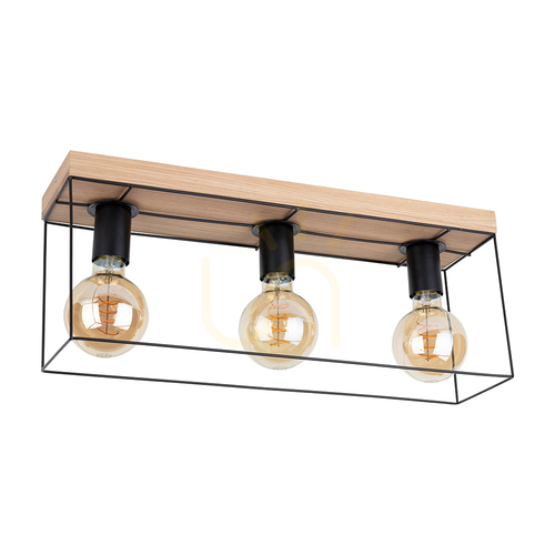 Jelölje be Gravida mennyezeti lámpa, 3xE27, Max. 60 W, olajozott tölgy/fekete, 35 cm