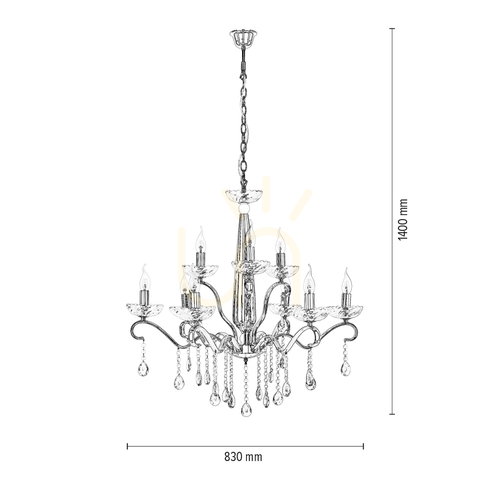 Előnézet Alessa csillár, 9xE14, Max. 40 W, krómozott fém/átlátszó kristályüveg, Ø83 cm Alessa csillár, 9xE14, Max. 40 W, krómozott fém/átlátszó kristályüveg, Ø83 cm