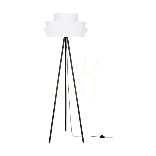Jelölje be Amar állólámpa, 1xE27, Max. 40 W, fekete fém/fekete PVC-kábel/fehér lámpaernyő, Ø55 cm