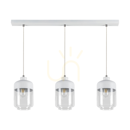 Jelölje be Amaretto függesztett lámpa, 3xE27, Max. 60 W, fehér fém/átlátszó PVC-kábel/fehér-átlátszó üvegburás lámpa, 100 cm