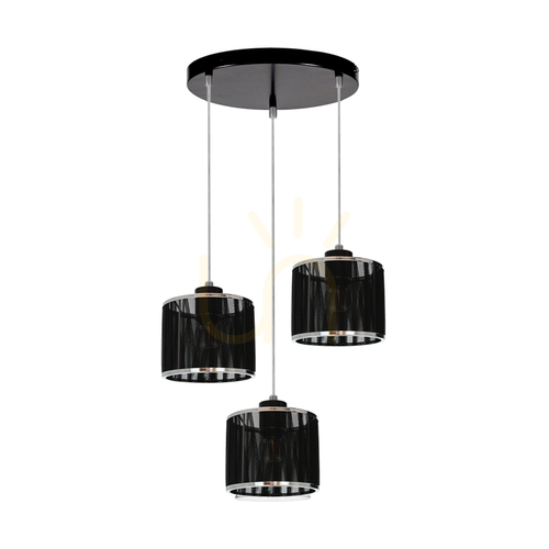 Jelölje be Anina függesztett lámpa, 3xE14, Max. 25 W, fekete fém/átlátszó PVC/fekete-króm lámpaernyő, Ø35 cm