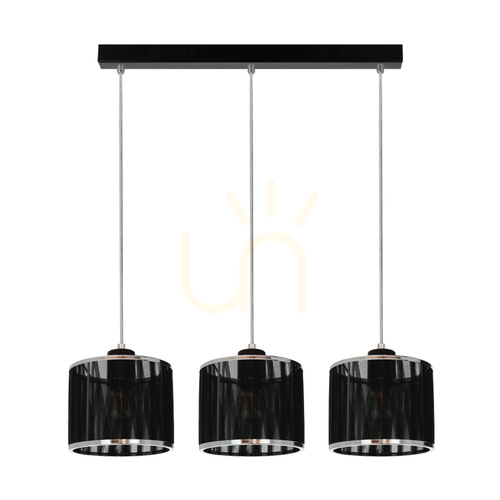 Jelölje be Anina függesztett lámpa, 3xE14, Max. 25 W, fekete fém/átlátszó PVC/fekete-króm lámpaernyő, 53 cm