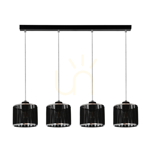 Jelölje be Anina függesztett lámpa, 4xE14, max.. 25 W-os fekete fém/átlátszó PVC/fekete-króm lámpaernyő, 80 cm