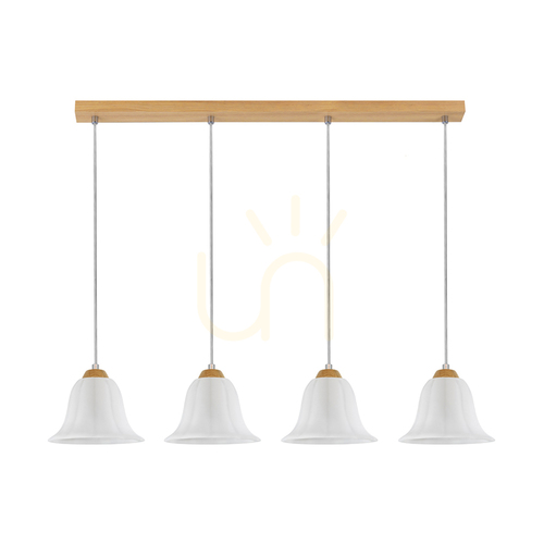 Jelölje be Anna függesztett lámpa, 4xE27, max.. 60 W-os olajozott tölgyfa/átlátszó PVC-kábel/fehér üvegburás lámpa, 80 cm