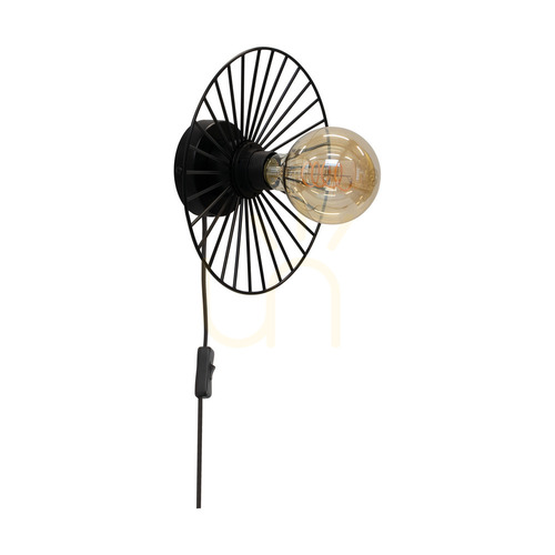 Jelölje be Antonella fali lámpa, 1xE27, max.. 25 W-os fekete fém/fekete fonott kábel, Ø 9 cm