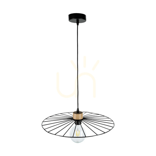 Jelölje be Antonella függesztett lámpa, 1xE27, Max. 60 W, olajozott tölgyfa/fekete fém/fekete fonott kábel, Ø45 cm