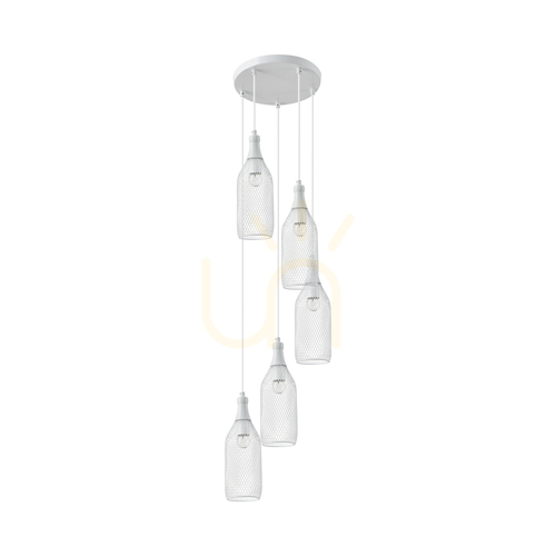 Jelölje be Barla függőlámpa, 5xE27, Max. 60 W, fehér fém/fehér PVC-kábel/fehér fém lámpaernyő, Ø37 cm