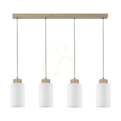 Jelölje be Bosco függesztett lámpa, 4xE27, Max. 60 W, nyírfa/átlátszó PVC-kábel/fehér üvegburás lámpa, 75 cm