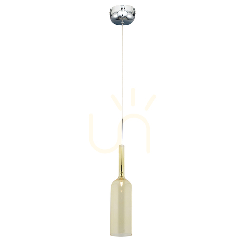 Jelölje be Palack alakú függőlámpa, 1 db 3000K-es, 3 W-os LED-del, krómozott fém / átlátszó PVC-kábel / sárga üvegburával (Ø8 cm)