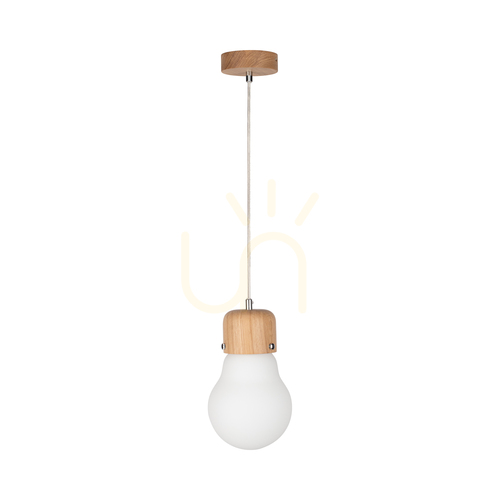 Jelölje be „Bulb Wood” függesztett lámpa, 1xE27, Max. 60 W, olajozott tölgy / átlátszó PVC-kábel / fehér üvegburás lámpa, Ø15 cm