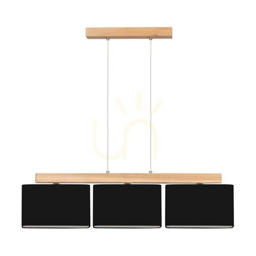 Jelölje be Cadre függesztett lámpa, 3xE27, Max. 25 W, olajozott tölgy / átlátszó PVC-kábel / fekete lámpaernyő, 95 cm