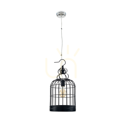 Jelölje be Ketrec alakú függesztett lámpa, 1xE27, Max. 60 W, fekete fém, Ø25 cm