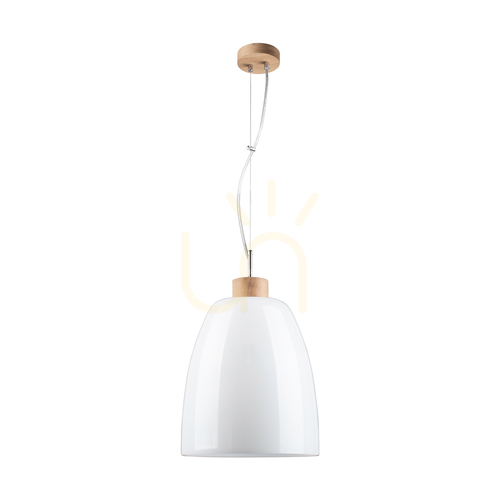 Jelölje be Campana függőlámpa, 1xE27, Max. 60 W, olajozott tölgy / átlátszó PVC-kábel / fehér üvegburás lámpa, Ø30 cm