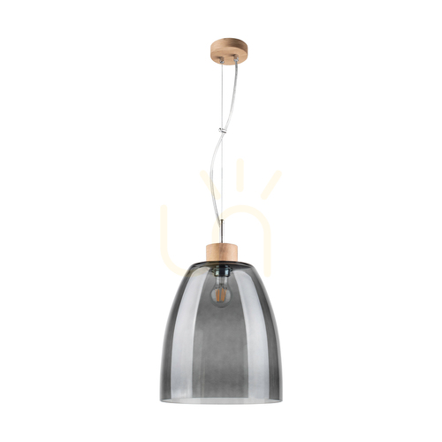 Jelölje be Campana függőlámpa, 1xE27, Max. 60 W, olajozott tölgy / átlátszó PVC-kábel / füstölt üveg lámpaernyő, Ø30 cm