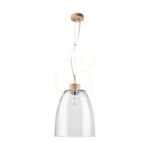 Jelölje be Campana függőlámpa, 1xE27, Max. 60 W, olajozott tölgy / átlátszó PVC-kábel / átlátszó üvegburás lámpa, Ø30 cm