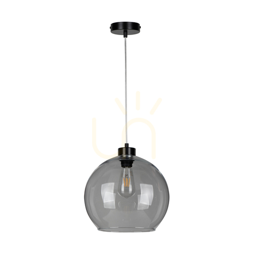 Jelölje be Canberra függesztett lámpa, 1xE27, Max. 60 W, fekete fém / átlátszó PVC-kábel / füstös üveg lámpaernyő, Ø30 cm